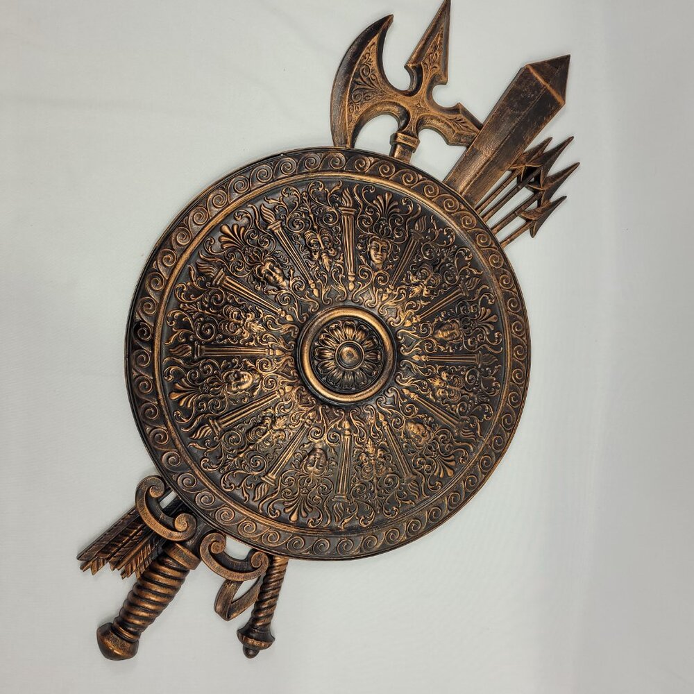 Dart 1971 Plastic Wall Shield 16"x30" Set 2 Vintage Coat Arms Sword Axe Arrows